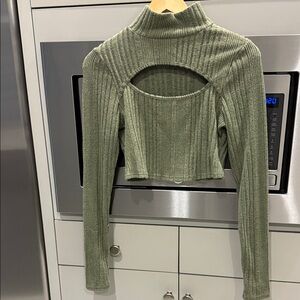 SHEIN Sage Green Ribbed Cutout Crop Top
